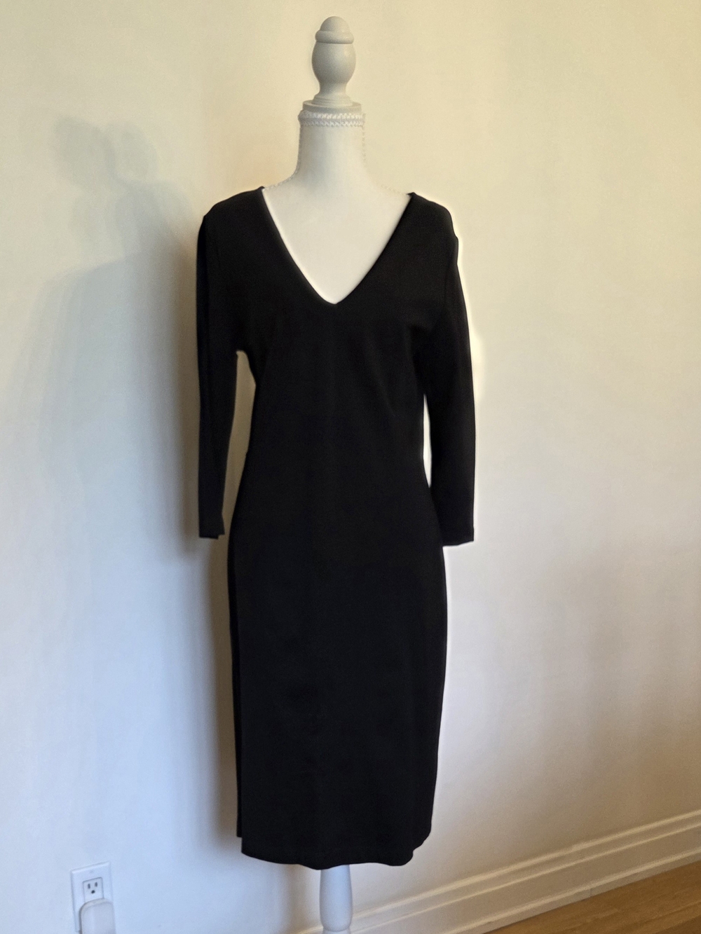 Boston Proper Black V-Neck Midi Sheath Dress